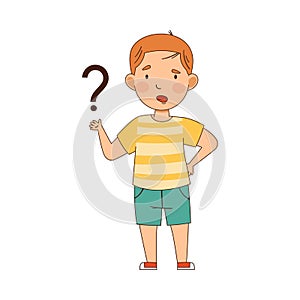 Confused Redhead Boy Pondering Question Thinking and Wondering Vector Illustration