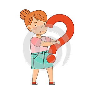 Confused Redhead Girl Pondering Question Thinking and Wondering Vector Illustration