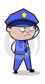 Confused - Retro Cop Policeman Vector Illustration