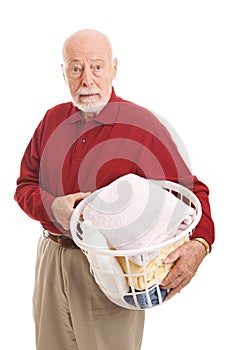 Confused Senior Man with Laundry