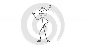 Confused Stickman Character with Question Mark on White Background