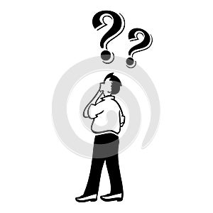 Confused thinking man in doubt, vector cartoon