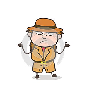 Confused and Worried Expression - Female Explorer Scientist Cartoon Vector