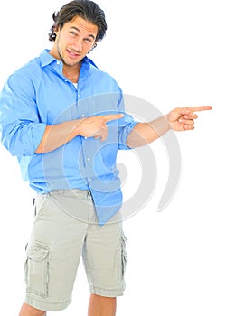 Confused Young Caucasian Male Pointing