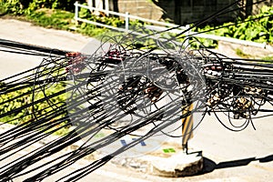 Confusing and Messed-up of communication fiber optic cable photo