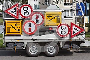 Confusing traffic signs on a trailer
