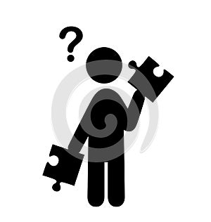 Confusion Man with Puzzle People with Question Mark Flat Icons P