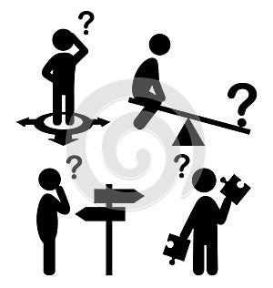 Confusion People with Question Marks Flat Icons Pictogram photo
