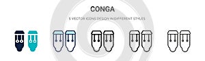 Conga icon in filled, thin line, outline and stroke style. Vector illustration of two colored and black conga vector icons designs