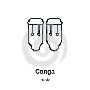 Conga outline vector icon. Thin line black conga icon, flat vector simple element illustration from editable music concept