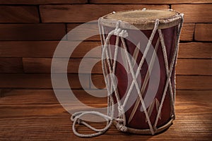 Conga percussion drum instrument on wooden boards