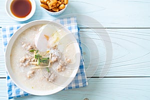 congee with minced pork in bowl