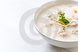 congee with minced pork in bowl