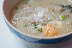 Congee Rice Porridge with Soft-boiled eggs.