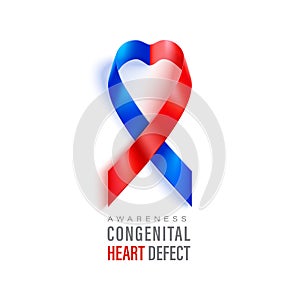 Congenital Heart Defect Awareness banner with red and blue ribbon