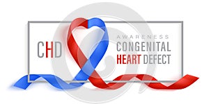 Congenital Heart Defect Awareness horizontal banner with red and blue ribbon