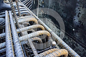 Congest reinforcing bar area of large concrete structure photo