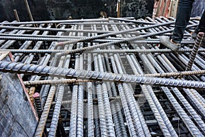Congest reinforcing bar area of large concrete structure photo