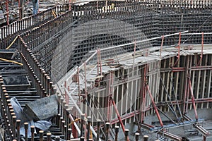 Congest reinforcing bar cage before concrete placing photo