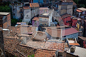 Congested living with colorful red tile rooftops in Castiglione di Sicilia in Sicily