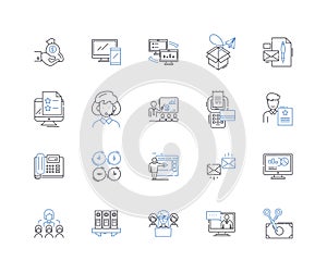 Conglomerate corporation line icons collection. Acquisitions, Diversification, Synergies, Corporate, Mergers