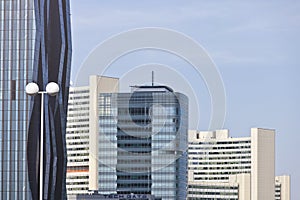 Conglomerate of modern architecture buildings in Vienna Danube City photo
