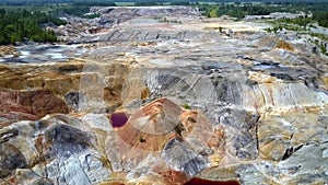 Conglomeration of brown and gray rocks in clay quarry