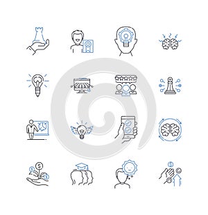Conglomeration expansion line icons collection. Agglomeration, Mergers, Diversification, Expansion, Consolidation photo