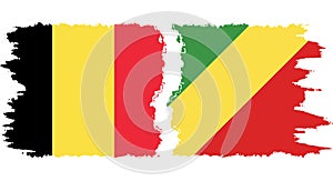 Congo-Brazzaville and Belgium grunge flags connection vector