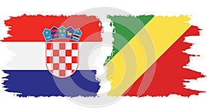 Congo-Brazzaville and Croatia grunge flags connection vector