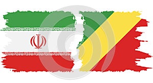 Congo-Brazzaville and Iran grunge flags connection vector