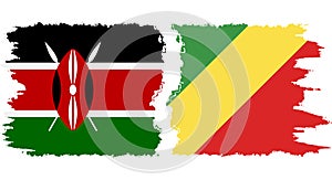 Congo-Brazzaville and Kenya grunge flags connection vector