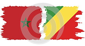 Congo-Brazzaville and Morocco grunge flags connection vector