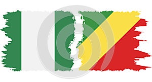Congo-Brazzaville and Nigeria grunge flags connection vector