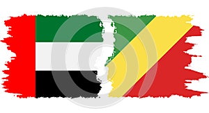 Congo-Brazzaville and United Arab Emirates grunge flags connection vector