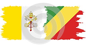 Congo-Brazzaville and Vatican grunge flags connection vector