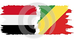 Congo-Brazzaville and Yemen grunge flags connection vector