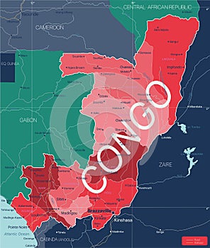 Congo country detailed editable map