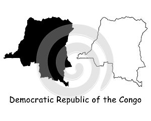 Congo Country Map. Black silhouette and outline isolated on white background. EPS Vector