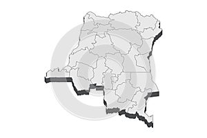 Congo, Democratic Republic of the Congo map in 3D. 3d map with borders of regions.