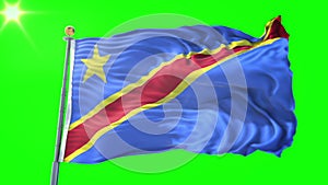 Congo Democratic Republic flag seamless looping 3D rendering video. Beautiful textile cloth fabric loop waving