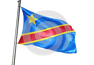 Congo Democratic Republic national flag waving isolated on white background realistic 3d illustration