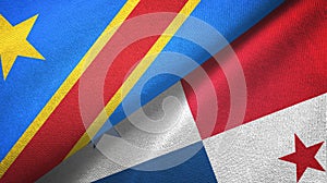 Congo Democratic Republic and Panama two flags textile cloth, fabric texture