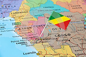 Congo flag pin on map
