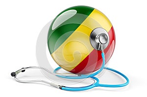 Congo flag with stethoscope. Health care in Congo concept, 3D rendering