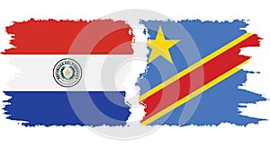 Congo - Kinshasa and Paraguay grunge flags connection vector