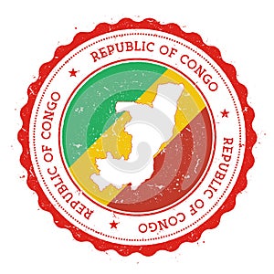 Congo map and flag in vintage rubber stamp of.