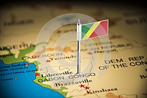 Congo marked with a flag on the map photo