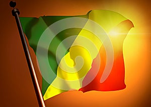 Congo Republic flag against the sunset