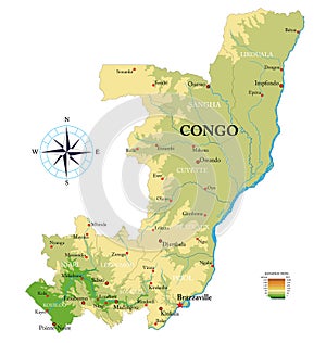 Congo Republic highly detailed physical map